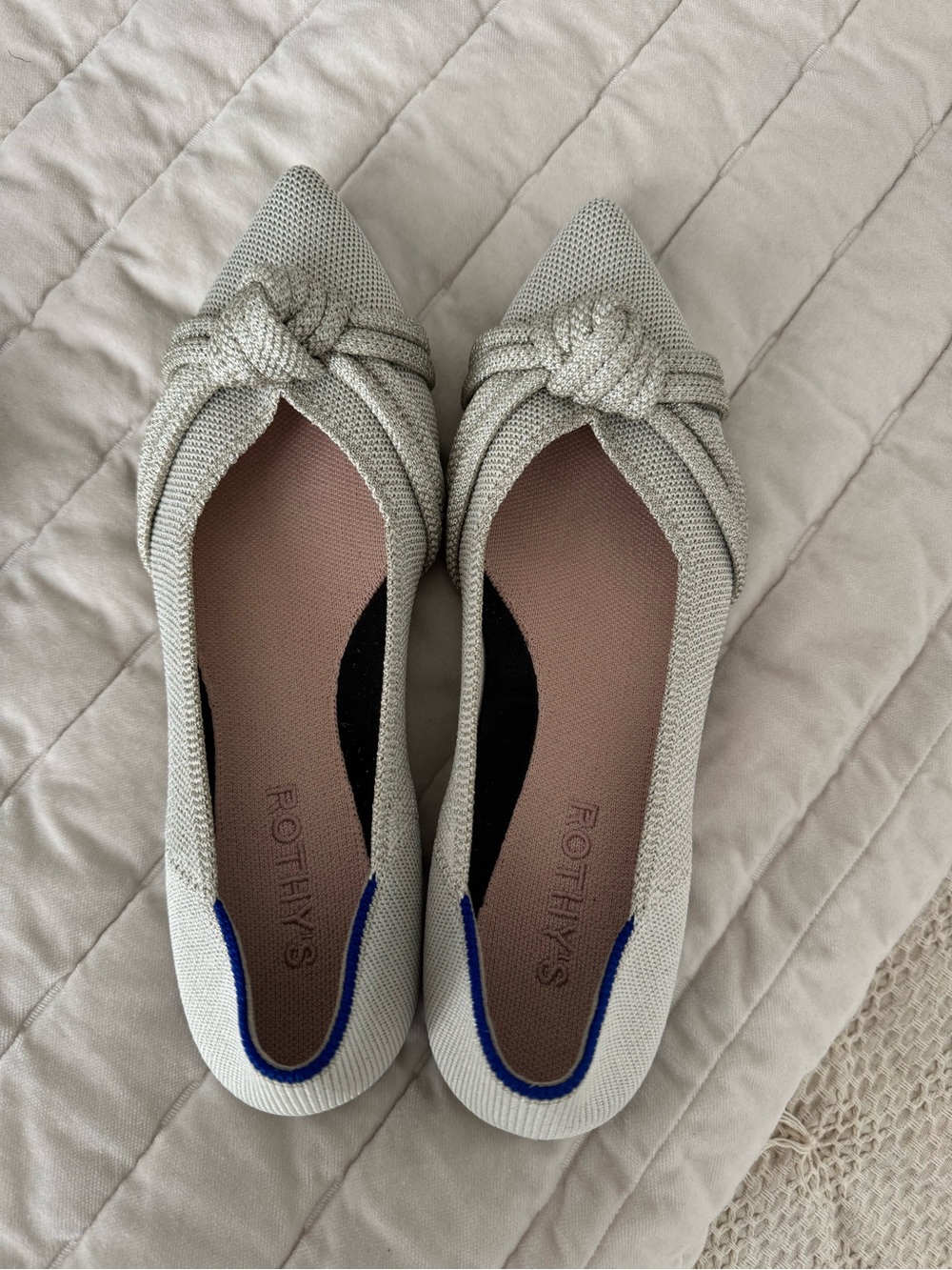 Rothy's Diamanté Metallic Knot Flats with Blue Heel Accent - Picture 3 of 5